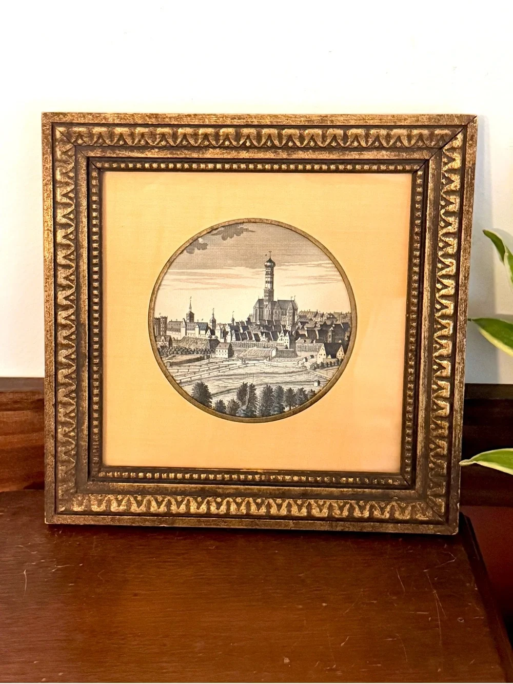 Vintage European Townscape Framed Art Ornate Gold Frame 10” Wall Decor